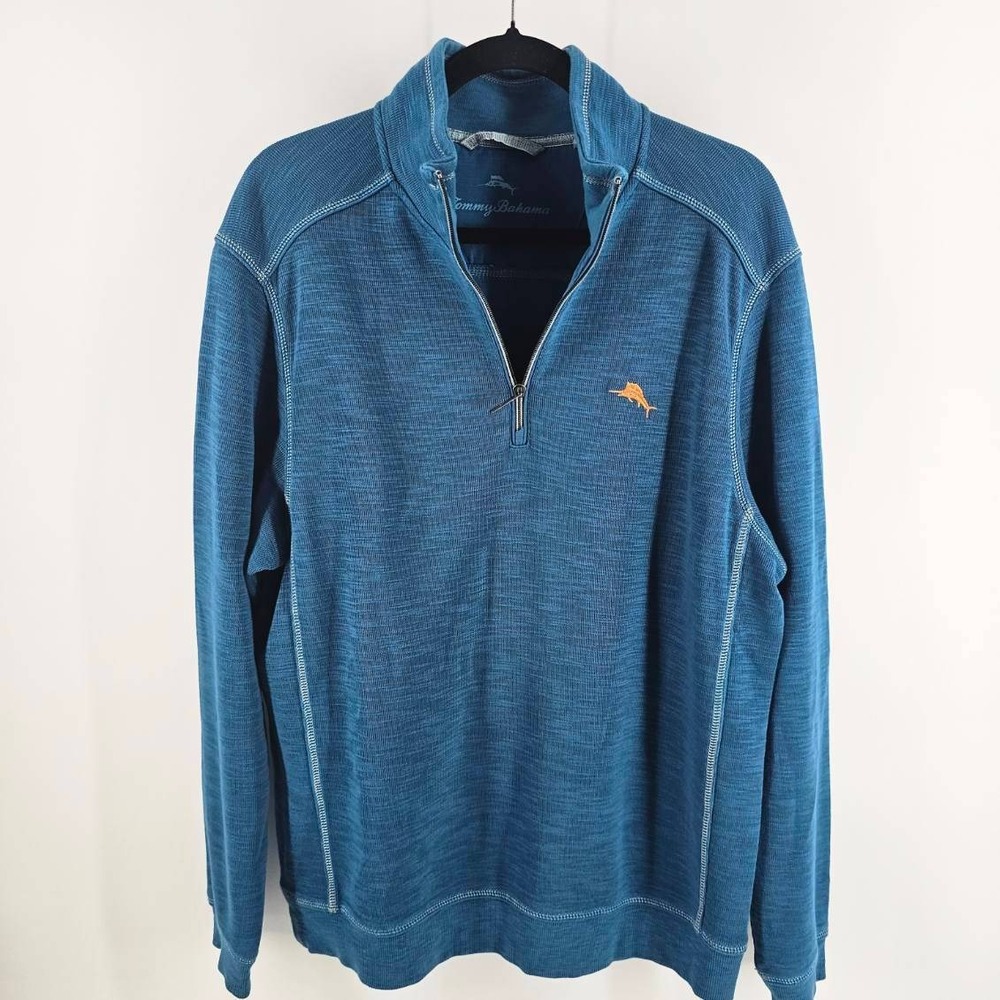 Tommy Bahama Pullover Men's Medium Blue Quarter Zip Marlin Logo